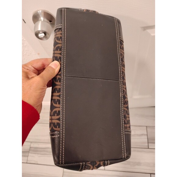 FOSSIL Signature Jacquard‎ Black Brown Leather Trim Satchel Purse - Picture 4 of 6